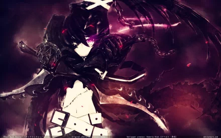 HD desktop wallpaper featuring Insane Black Rock Shooter from the anime Black Rock Shooter, showcasing a dark and intense character design with a striking purple and black color palette.