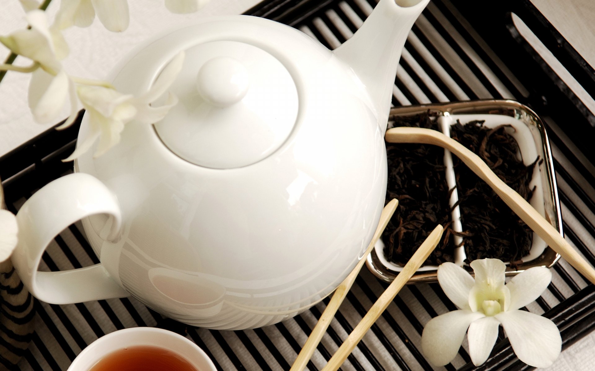 Serene Tea Time: HD Wallpaper of Elegant Tea and Blossoms | 2560x1600 ...