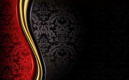 An abstract pattern featuring rich red and gold curves on a dark, textured background, creating an elegant HD wallpaper for desktop use.