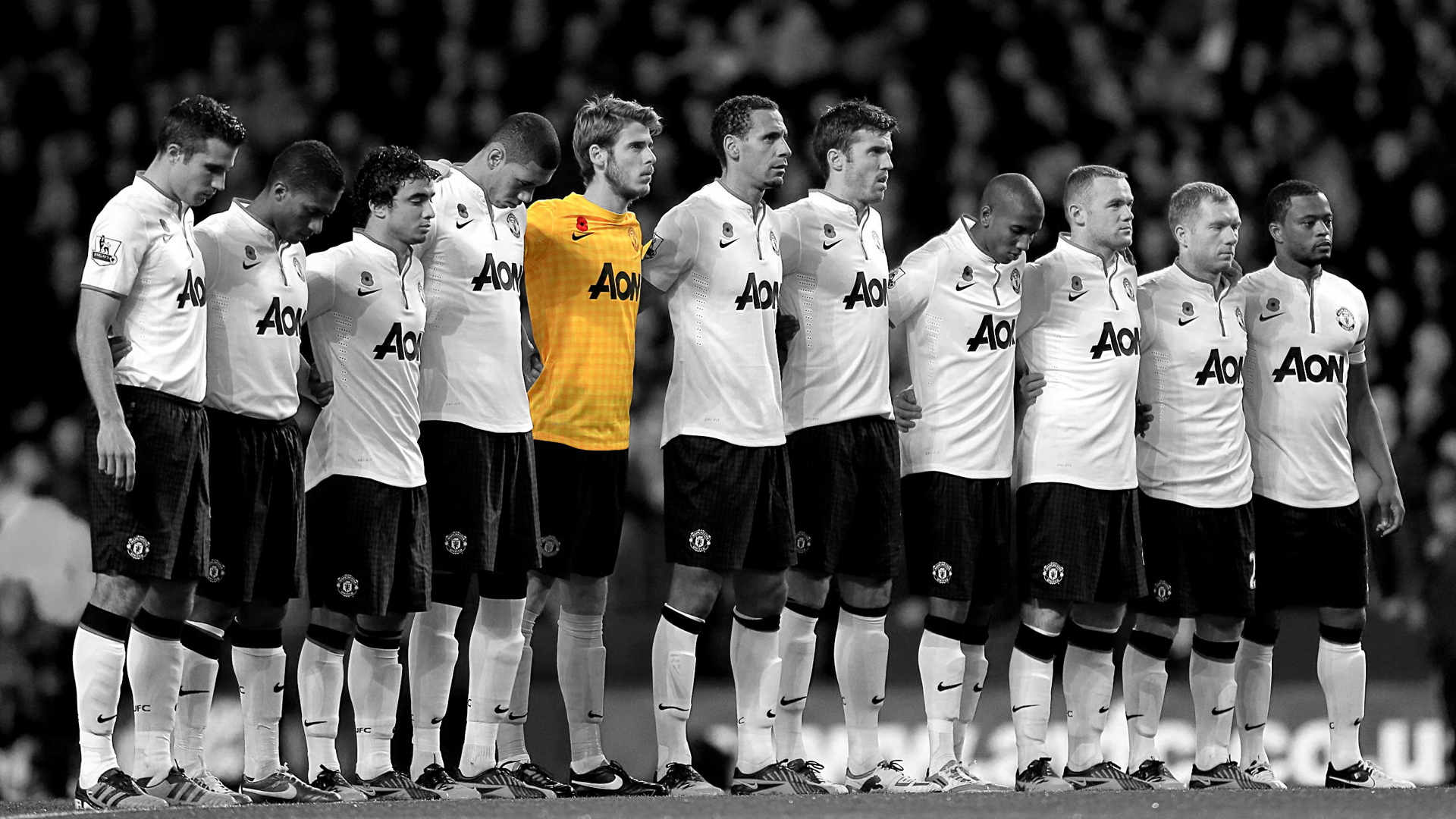 Black and White Team Photo with Contrast of De Gea ...