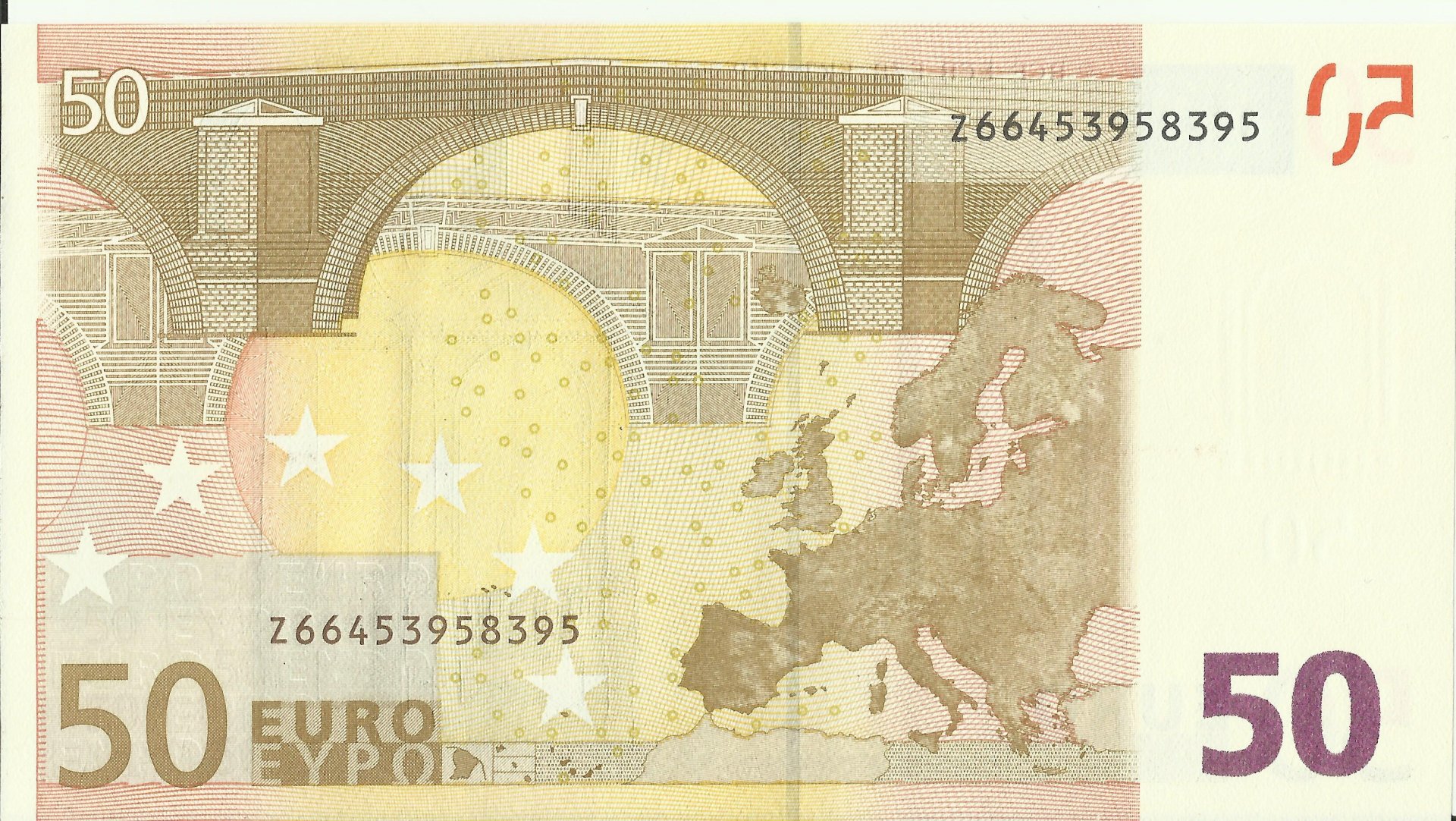 HD desktop wallpaper featuring a close-up of a 50 euro banknote with detailed man-made architectural elements and a map of Europe.