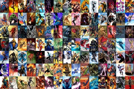 A vibrant HD desktop wallpaper featuring a collage of Marvel Comics characters, showcasing dynamic artwork and diverse heroes in a colorful arrangement.