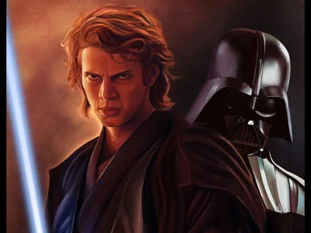 A dynamic HD wallpaper featuring Anakin Skywalker and Darth Vader from Star Wars, showcasing the iconic Sith and the essence of sci-fi in a dramatic background.