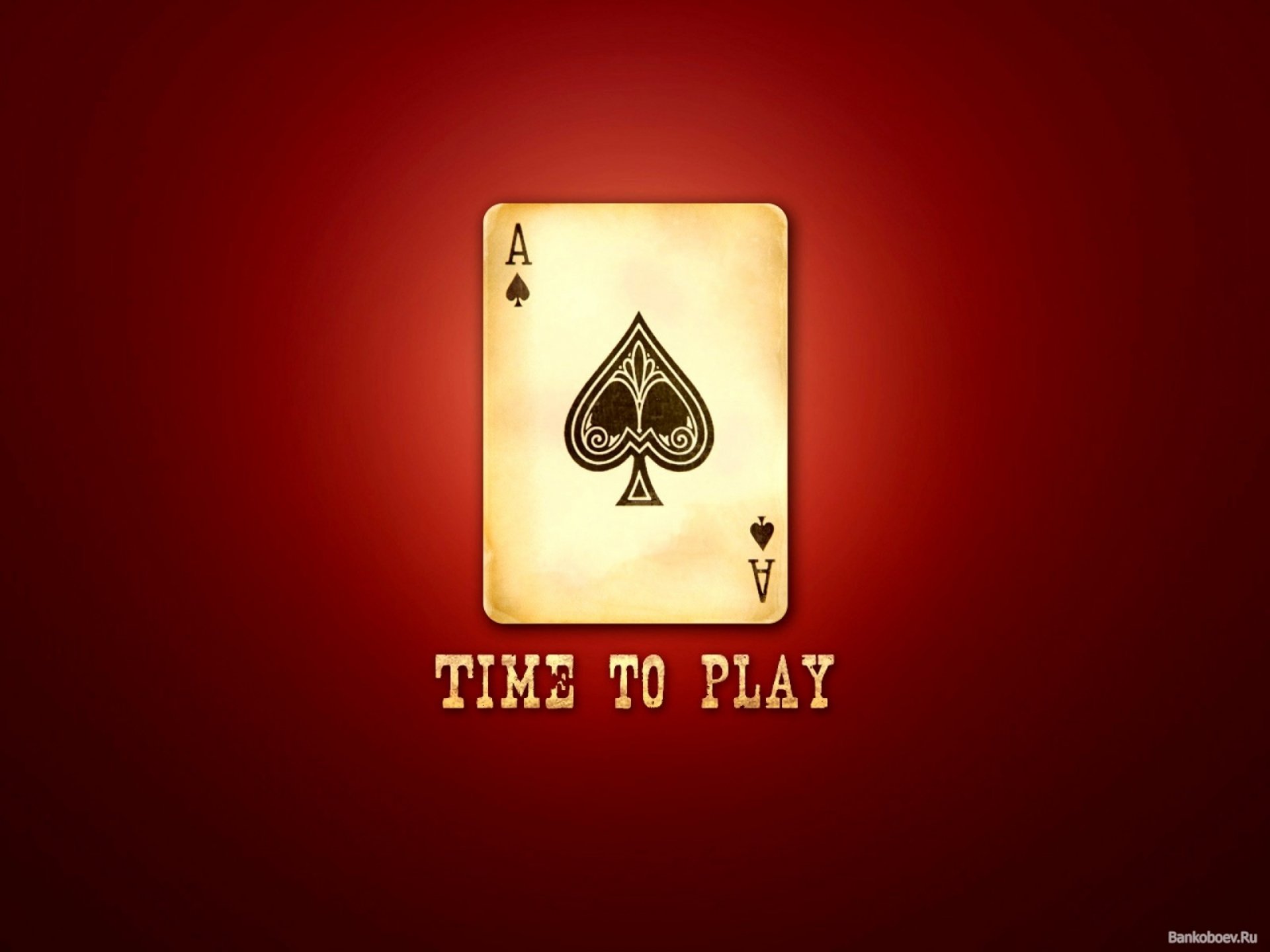 A stylized ace of spades card is featured against a rich red background, with the text TIME TO PLAY below, creating an engaging HD PC desktop wallpaper and background.