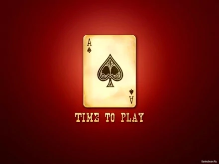 A stylized ace of spades card is featured against a rich red background, with the text TIME TO PLAY below, creating an engaging HD PC desktop wallpaper and background.