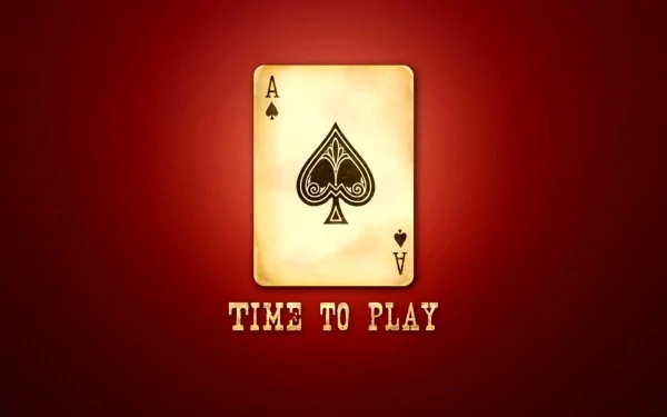 A stylized ace of spades card is featured against a rich red background, with the text TIME TO PLAY below, creating an engaging HD PC desktop wallpaper and background.