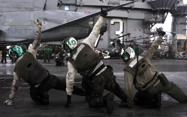  F/A 18C Hornet Carrier Crew by David A. Cox