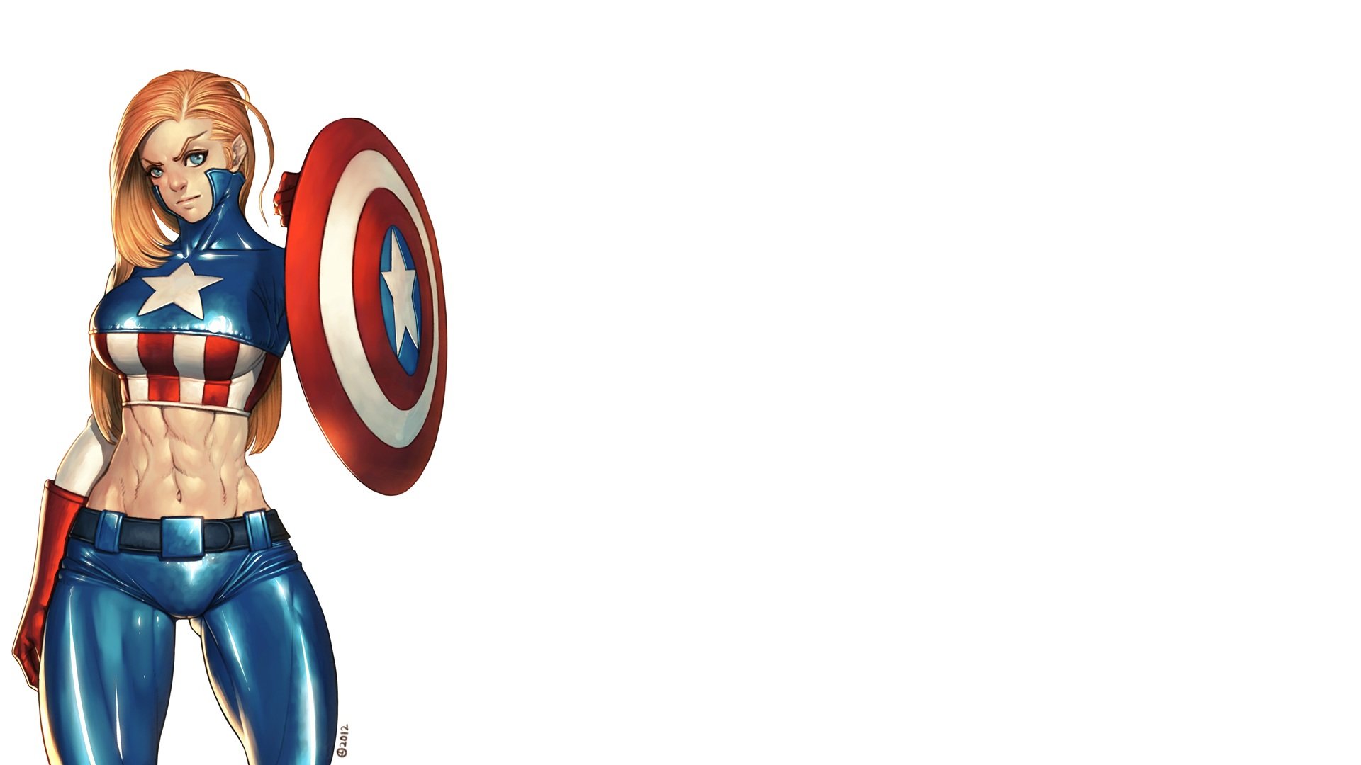 A vibrant HD comic-style wallpaper featuring a dynamic character inspired by Captain America, showcasing a strong pose with a shield and a striking costume.