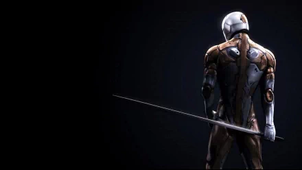 An HD desktop wallpaper featuring a character from Metal Gear Solid, showcasing a figure with a sleek, futuristic design and a sword, set against a dark background.