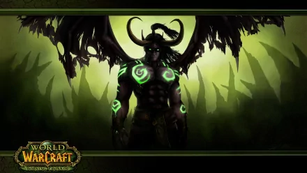 HD PC desktop wallpaper featuring a dark, winged character from World of Warcraft: The Burning Crusade, set against a glowing green background.