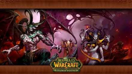HD desktop wallpaper featuring iconic characters from the video game World of Warcraft: The Burning Crusade with a dark, fiery fantasy backdrop.