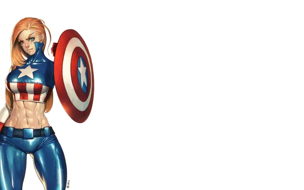 A vibrant HD comic-style wallpaper featuring a dynamic character inspired by Captain America, showcasing a strong pose with a shield and a striking costume.