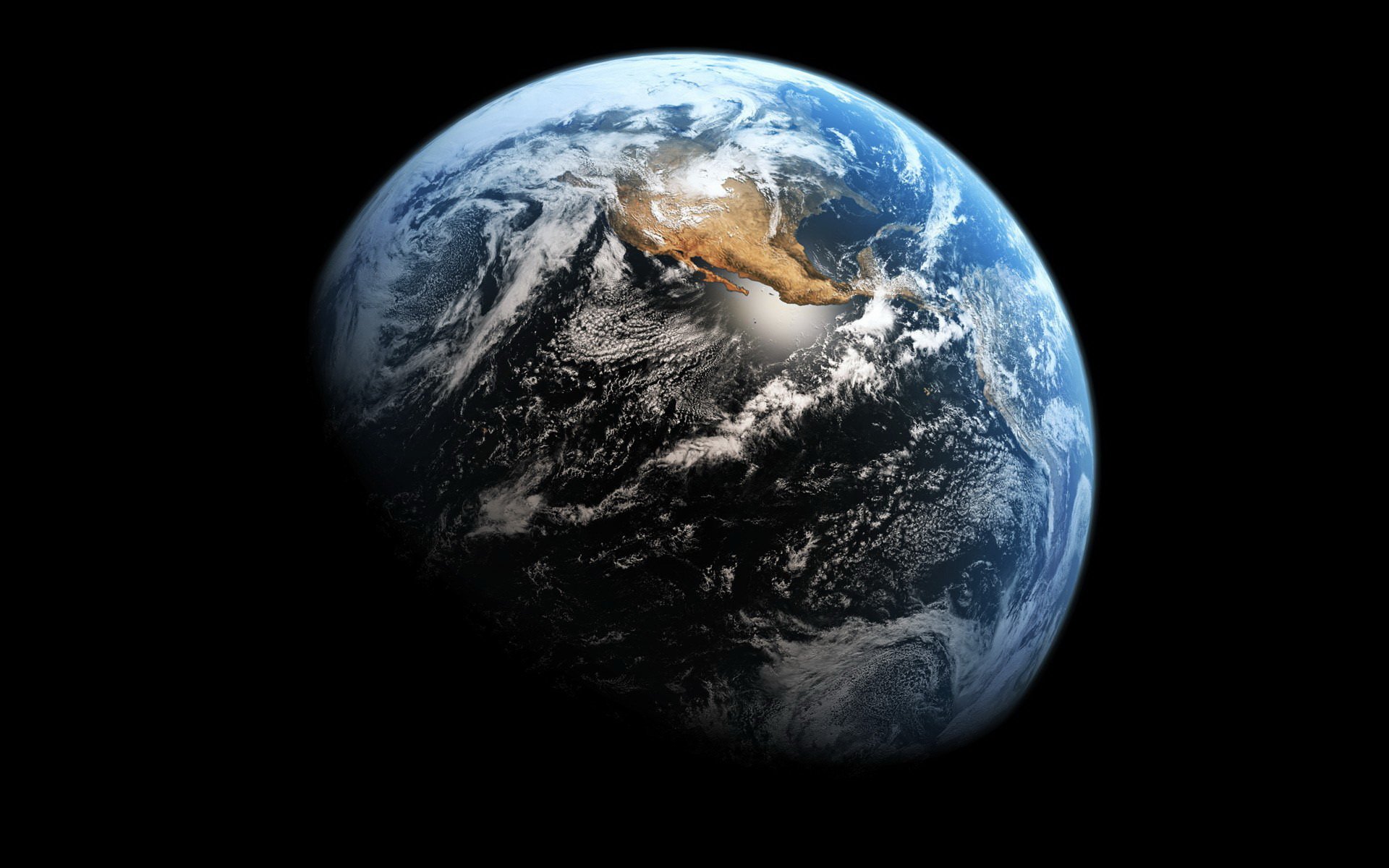 Nature-themed HD PC desktop wallpaper: Earth from space, half-illuminated blue planet with swirling clouds and visible continents against the blackness of space.
