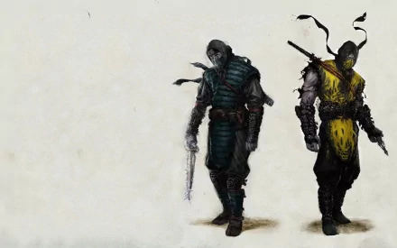 HD desktop wallpaper featuring iconic characters from Mortal Kombat X, showcasing their detailed designs against a textured, neutral background.