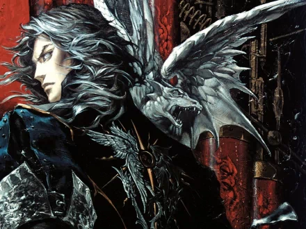 HD PC desktop wallpaper featuring Hector from the video game Castlevania: Curse of Darkness, showcasing dark gothic art with detailed character and dragon imagery.