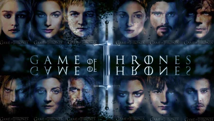 HD desktop wallpaper featuring characters from the TV show Game of Thrones, showcasing intricate portraits against a dramatic background.