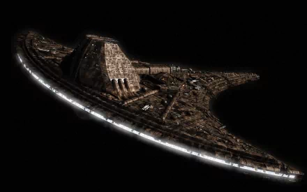 A detailed HD wallpaper featuring a spacecraft from the TV show Stargate Universe, showcasing its unique design against a dark background.