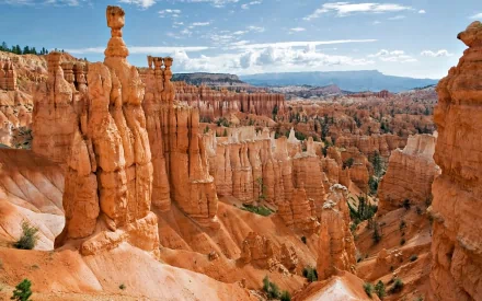 A stunning view of Bryce Canyon National Park, showcasing towering sandstone formations under a bright blue sky, capturing the essence of nature's beauty in vibrant colors.