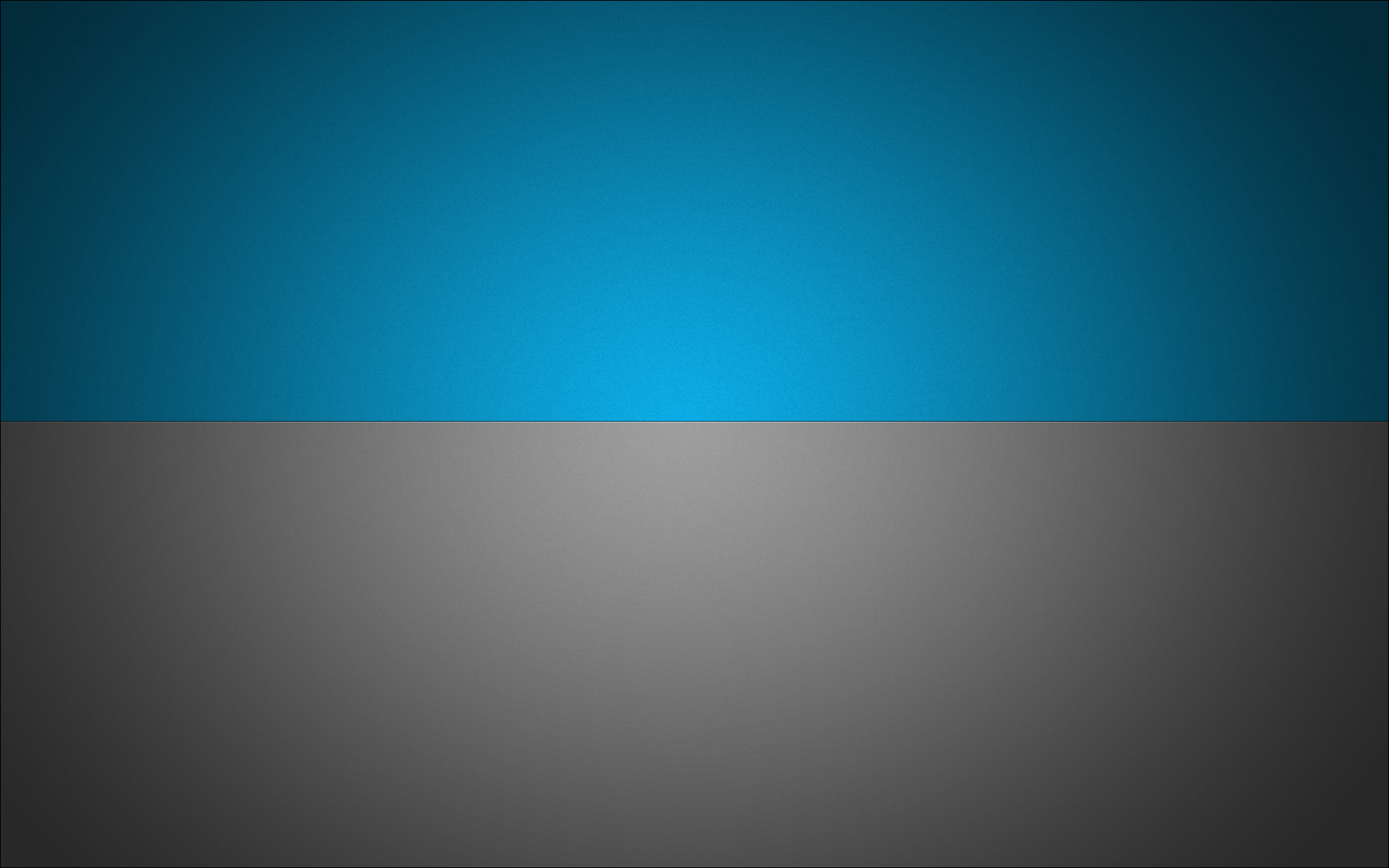 Artistic minimalist HD PC desktop wallpaper: horizontal layout with a bright cyan-blue gradient band above a matte gray gradient, a soft centered light bloom on the horizon.