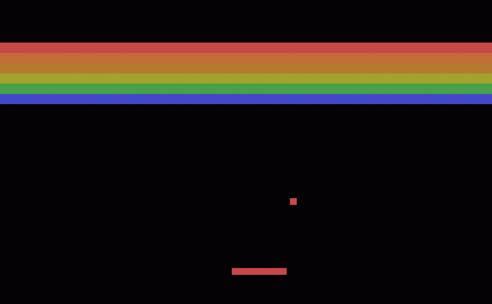 HD PC desktop wallpaper featuring a minimalist Breakout video game design with colorful horizontal lines and a paddle at the bottom against a black background.