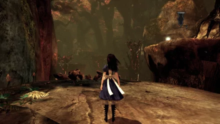 HD wallpaper from Alice: Madness Returns showing Alice exploring a grim, fantastical forest environment.