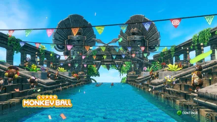 HD desktop wallpaper of Sonic & All-Stars Racing Transformed featuring a vibrant race track with Super Monkey Ball theme.