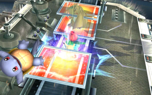 HD Super Smash Bros. Brawl wallpaper featuring characters battling on a vibrant sci-fi themed stage.