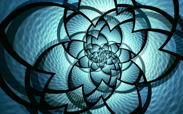 Abstract fractal design featuring swirling cyan patterns in a psychedelic style. This HD wallpaper creates a trippy visual experience with vibrant colors and intricate details.