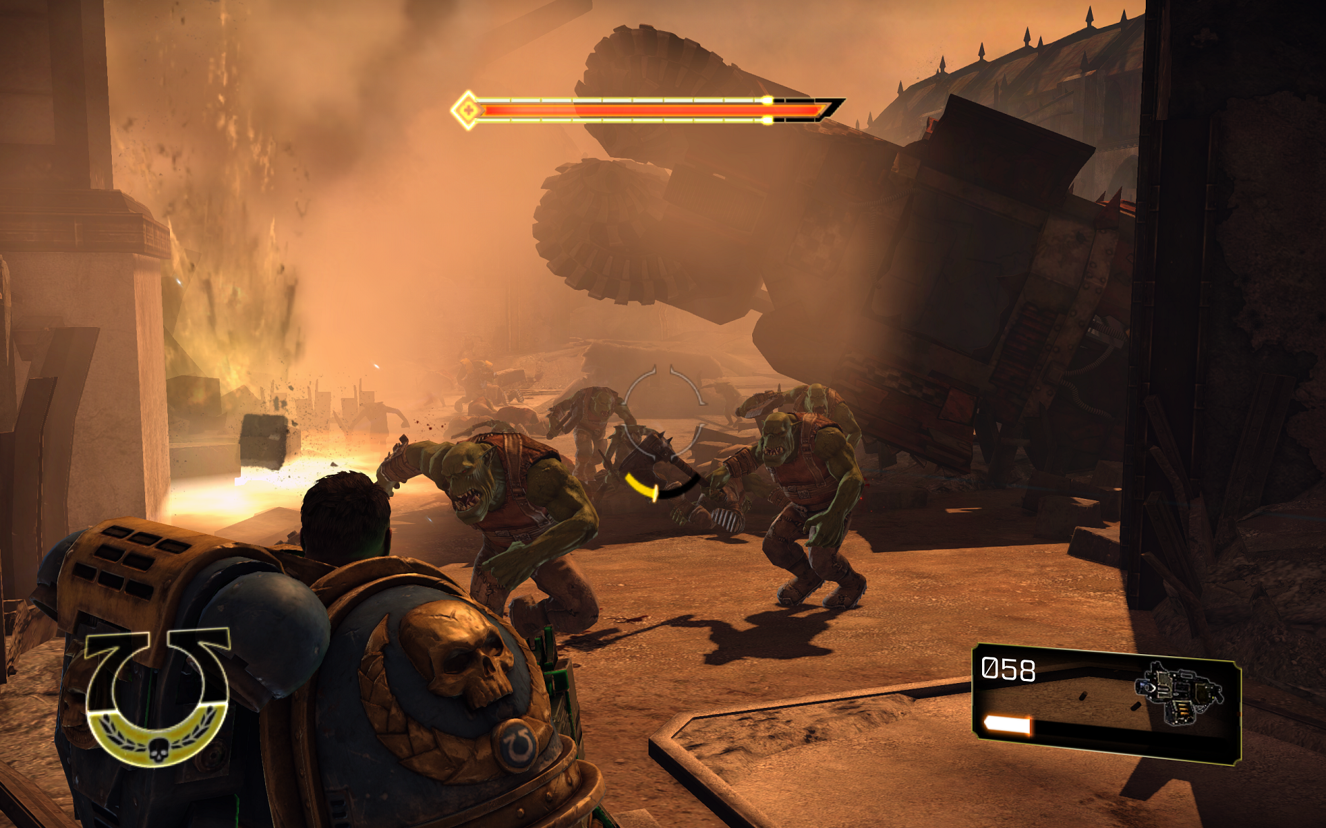 HD Warhammer 40,000: Space Marine desktop wallpaper featuring an action-packed battle scene with Space Marines.