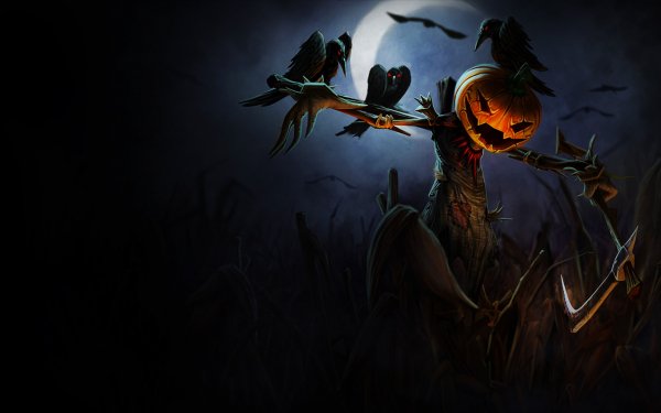 Video Game League Of Legends Fiddlesticks Halloween Scarecrow Jack-O'-Lantern Raven HD Wallpaper | Background Image
