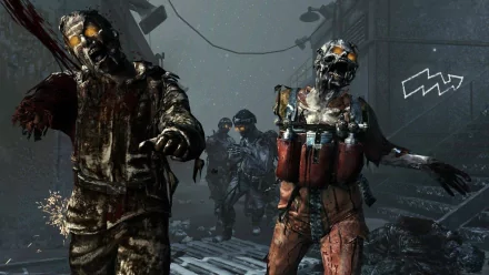A dark, atmospheric HD wallpaper featuring zombies from Call of Duty: Black Ops II, showcasing intense action in a post-apocalyptic setting.