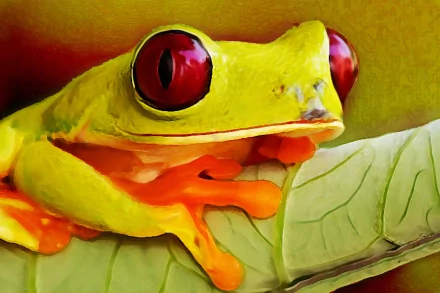 4K Ultra HD PC desktop wallpaper: animal close-up of a red-eyed tree frog on a leaf, vivid yellow-green skin and bright orange toes.