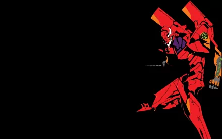 HD PC desktop wallpaper featuring Evangelion Unit-02 in dynamic anime style from Neon Genesis Evangelion, set against a black background.