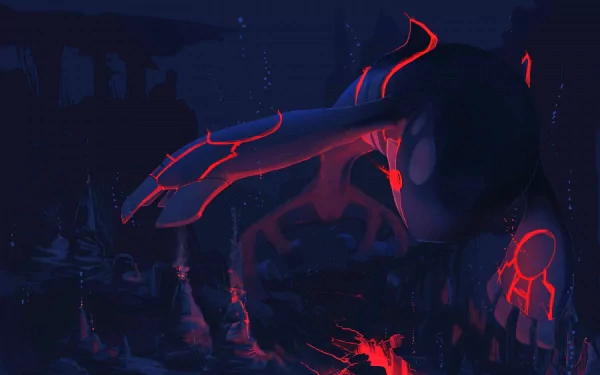 HD PC desktop wallpaper featuring a dark, glowing Pokémon silhouette in a mysterious nighttime setting from a video game.