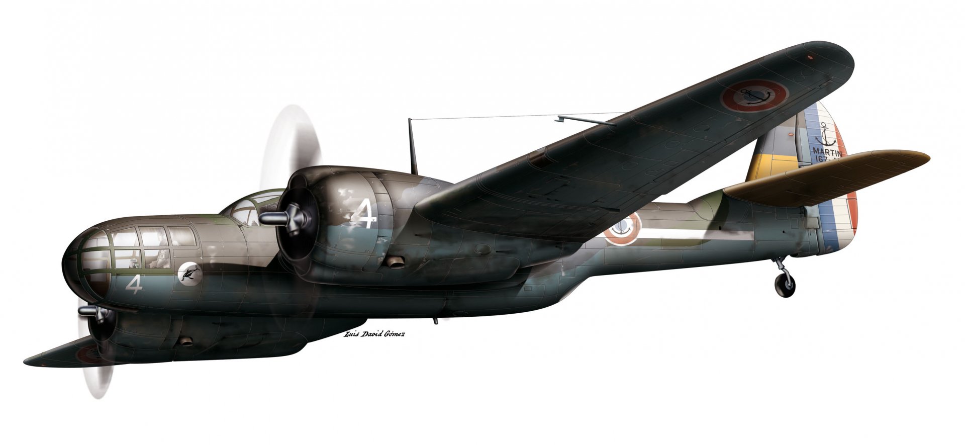 Military Martin Maryland twin-engine bomber, side view on white background — HD PC desktop wallpaper and background.