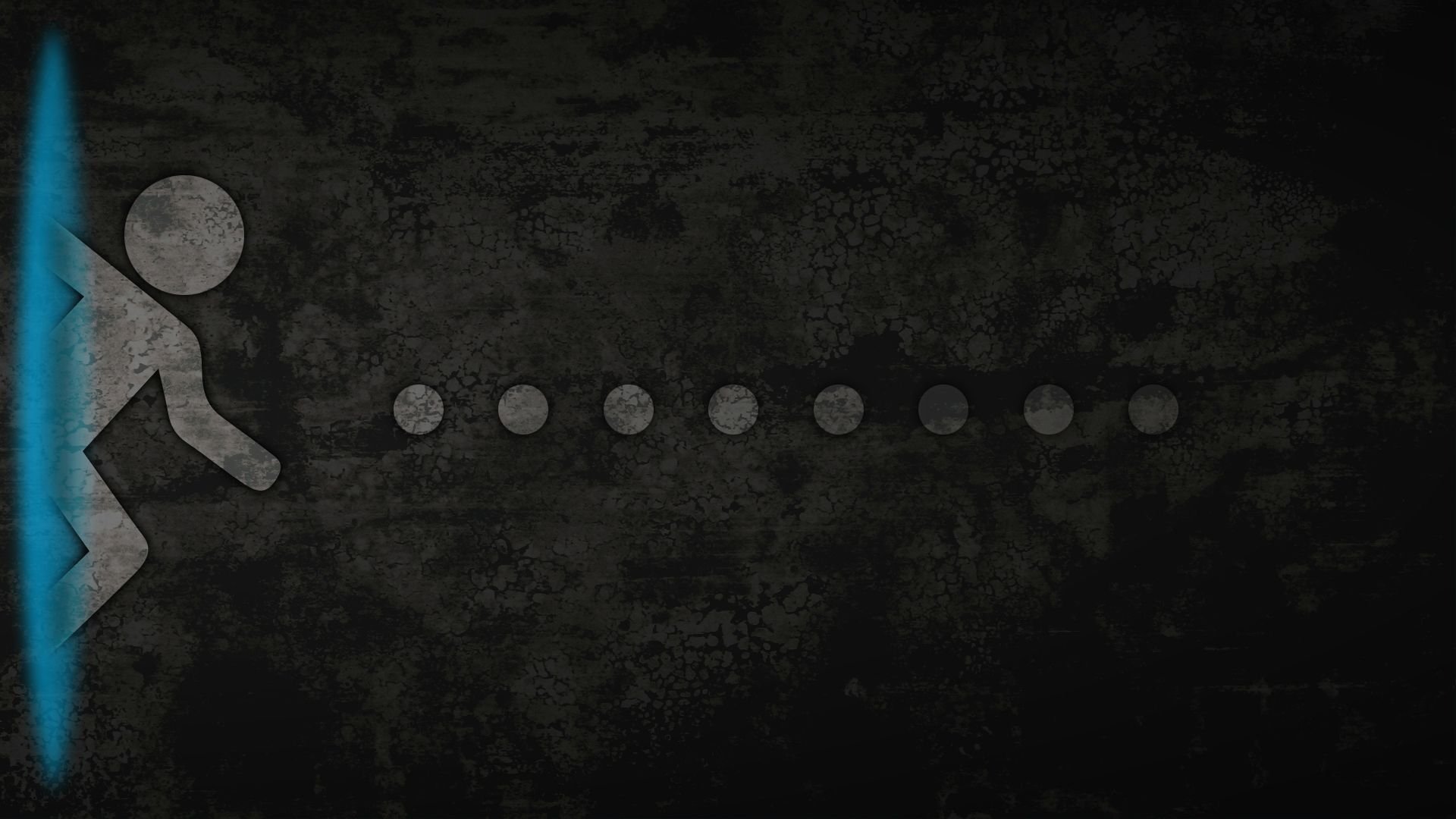 HD PC desktop wallpaper featuring a Portal 2 video game design with a stylized figure and dotted path against a dark textured background.