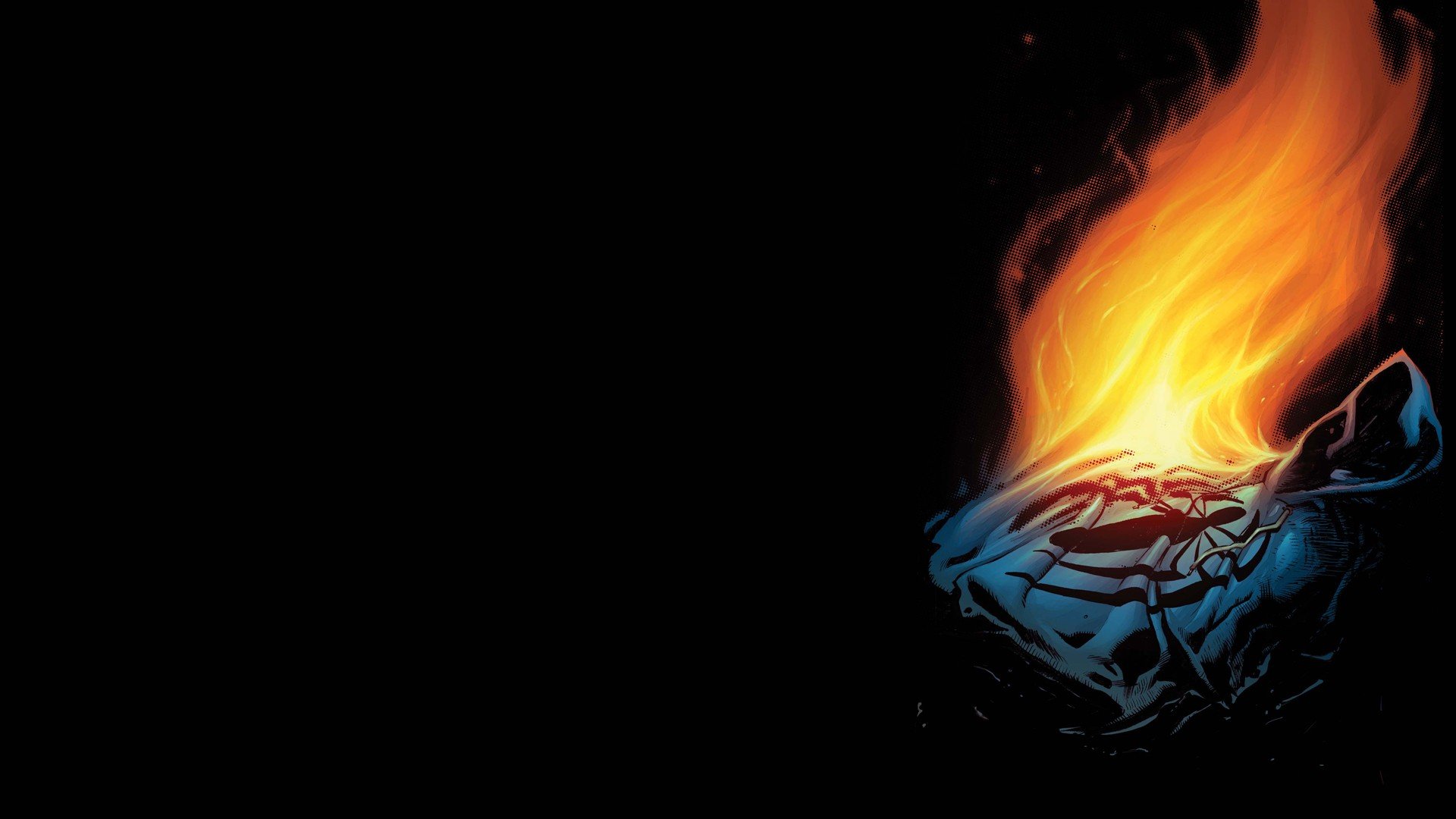 HD PC desktop wallpaper featuring the Scarlet Spider comic emblem engulfed in vibrant flames against a black background.