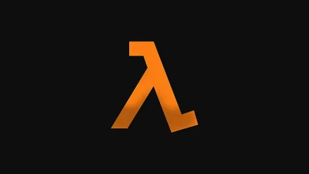 HD PC desktop wallpaper featuring the iconic orange Lambda symbol from the Half-Life video game series on a black background.