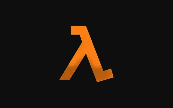 HD PC desktop wallpaper featuring the iconic orange Lambda symbol from the Half-Life video game series on a black background.