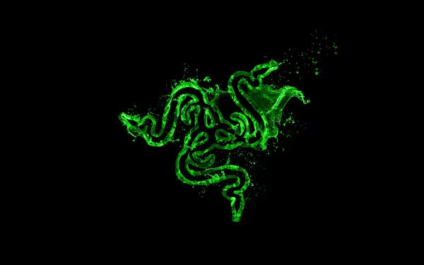 A high-definition desktop wallpaper featuring the striking green Razer logo on a sleek black background, showcasing bold technology aesthetics.