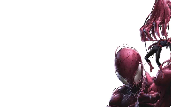HD PC desktop wallpaper featuring Marvel Comics' Carnage, showcasing the character's menacing red symbiote form against a clean white background.