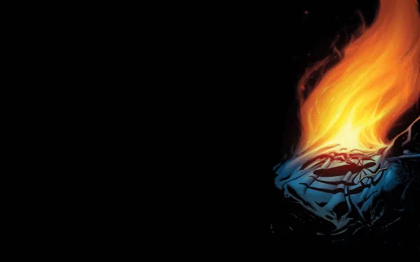 HD PC desktop wallpaper featuring the Scarlet Spider comic emblem engulfed in vibrant flames against a black background.