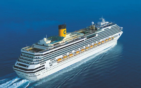 HD desktop wallpaper featuring the Costa Concordia cruise ship sailing smoothly on calm blue waters.