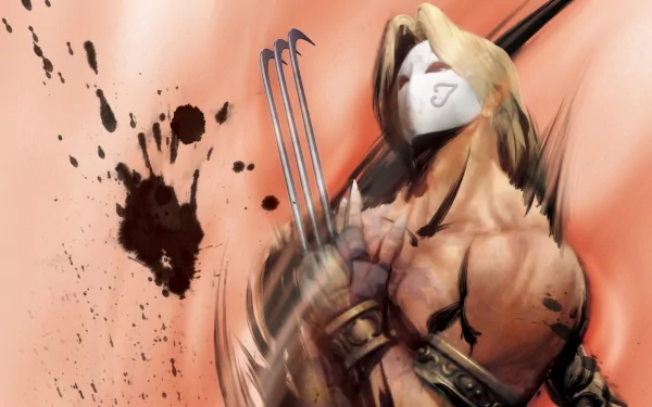 HD PC desktop wallpaper featuring a dynamic, stylized depiction of a Street Fighter character with claws and a mask, set against a splattered background.