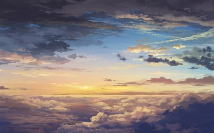 HD PC desktop wallpaper featuring a vibrant nature scene with dramatic clouds illuminated by soft sunlight at dusk.
