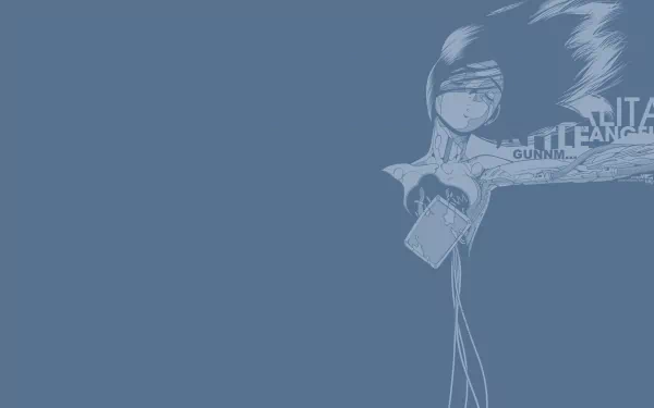 A dynamic HD wallpaper featuring Alita from Alita: Battle Angel, highlighting her iconic design against a subtle blue background.