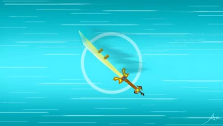 HD PC desktop wallpaper featuring Master Yi’s sword from the video game League of Legends with a dynamic blue background.