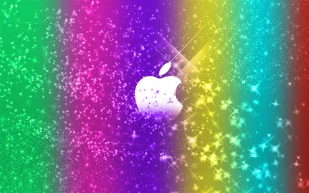 Vibrant HD desktop wallpaper featuring the Apple Inc. logo surrounded by sparkling multicolor light effects, blending technology and dynamic visual appeal.