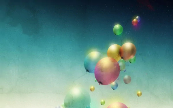 Artistic HD PC desktop wallpaper featuring colorful balloons ascending against a gradient sky background.
