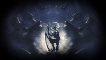 HD PC desktop wallpaper featuring Diana from the video game League of Legends, depicted in a dark, mystical setting with her crescent blade ready.